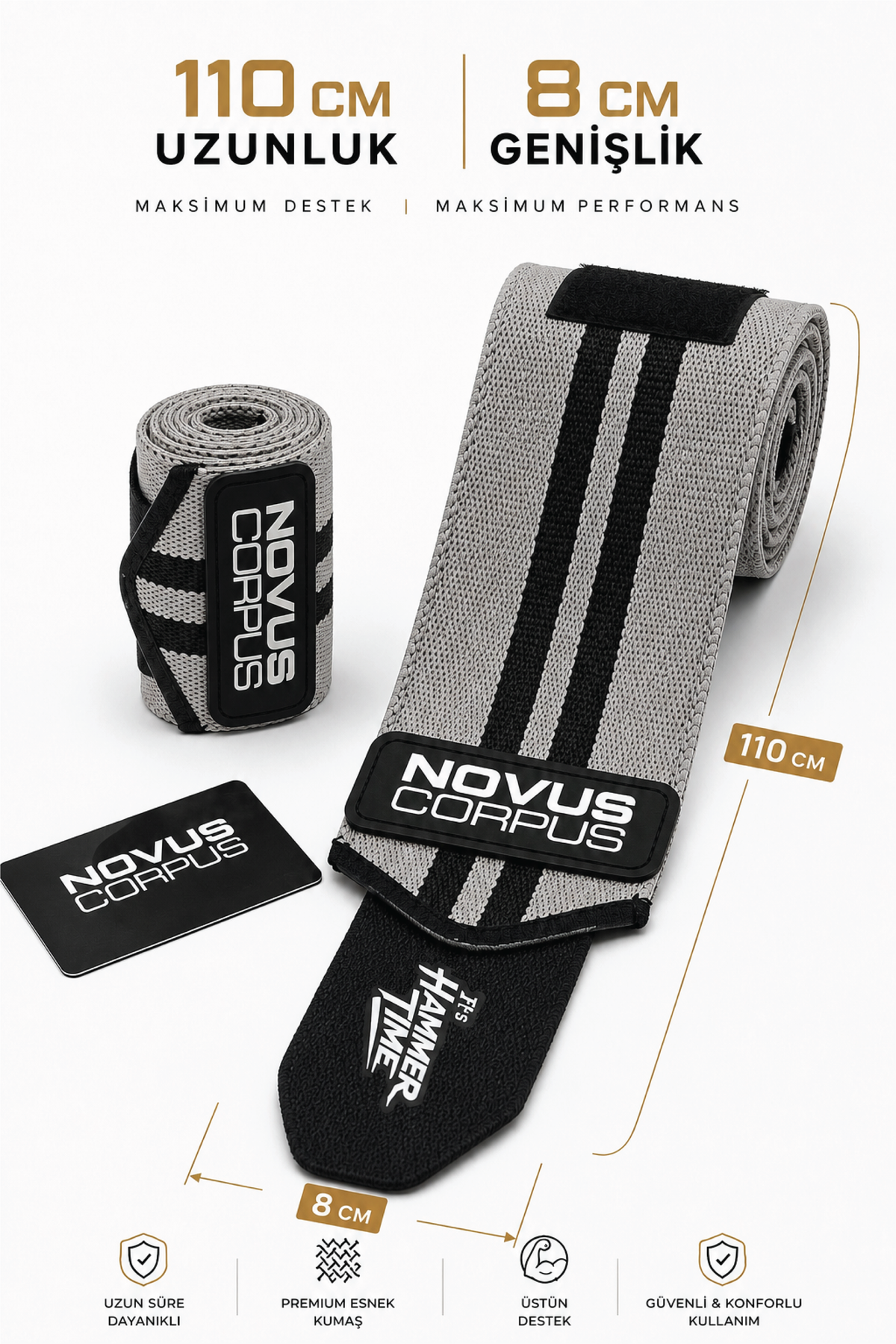 Novus Corpus Hammer gri ve siyah dirsek sargısı ölçüleri ve ürün detayları