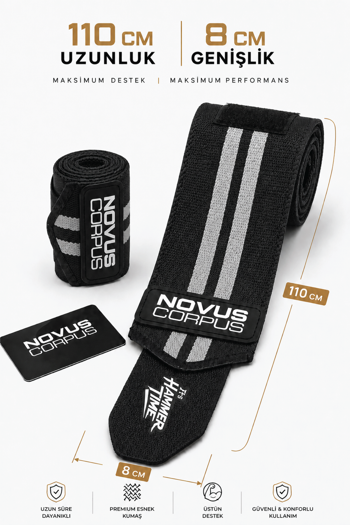 Novus Corpus Hammer siyah ve gri dirsek sargısı ölçüleri ve ürün detayları