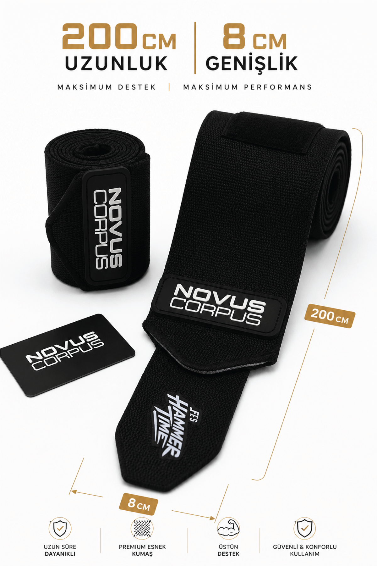 Novus Corpus Hammer siyah diz sargısı ölçüleri ve ürün detayları