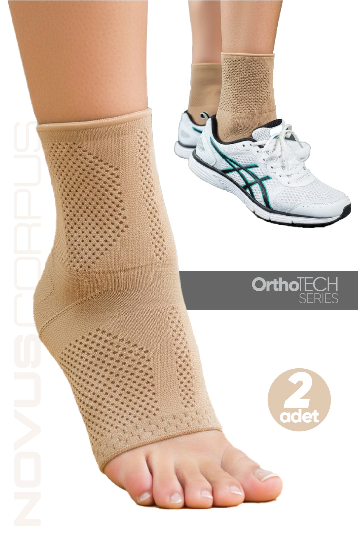 Ayaklarda Novus Corpus OrthoTech bej örgü ayak bilekliği çifti
